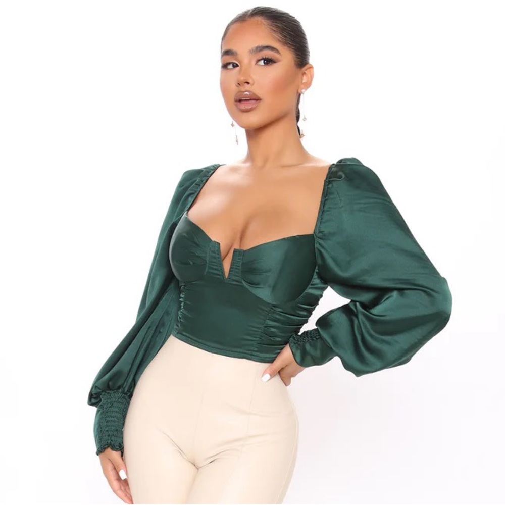 Emerald satin cropped top